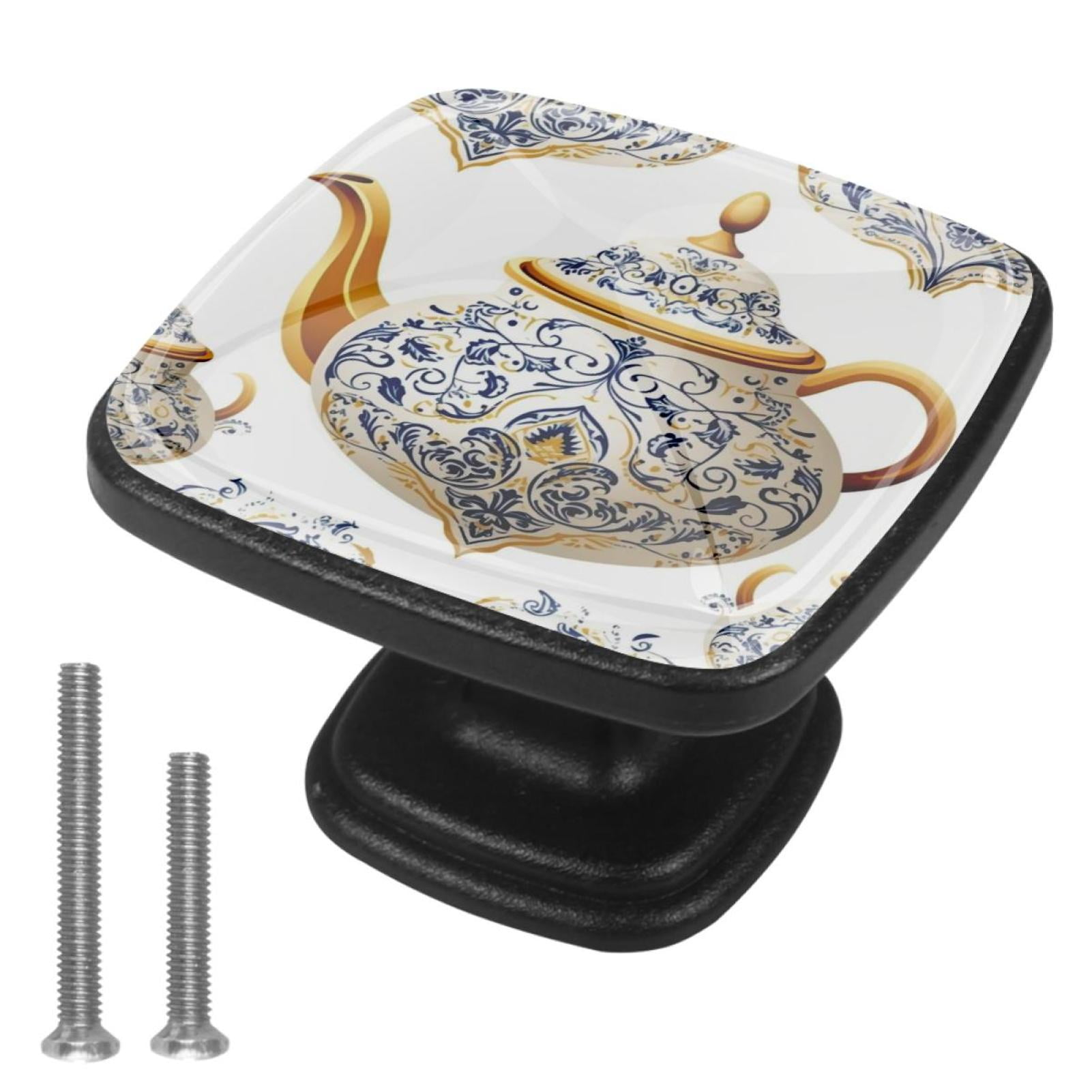 4 Pcs Cabinet Handle Drawer Pulls Vintage Teapot Knobs with Screws Square Furniture Office Cabinet Knob Decoration