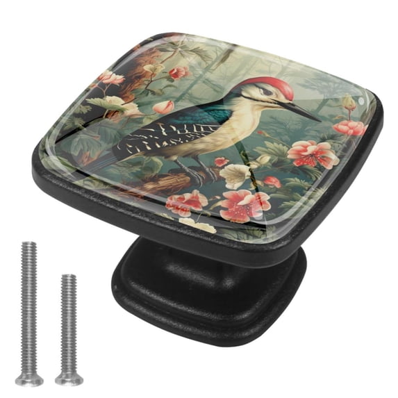 4 Pcs Cabinet Handle Drawer Pulls Woodpecker Knobs with Screws Square Furniture Office Cabinet Knob Decoration