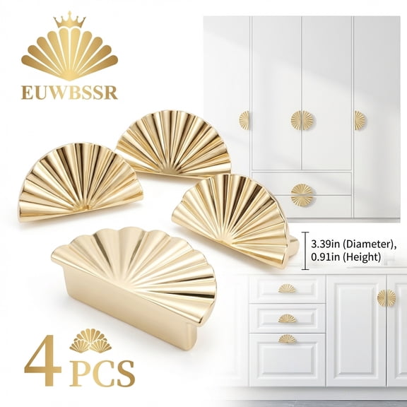 4 Pcs Cabinet Knobs Gold Zinc Alloy Semi Circular Cabinet Pulls Modern Cupboard Handles for Cabinet Wardrobe Kitchen,2.52*0.39in