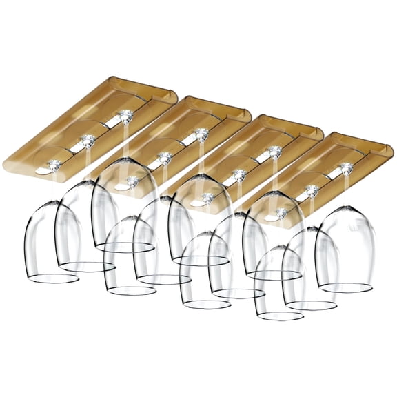 4 Pcs Under Cabinet Wine Glass Rack, No-Drill Stemware Holder with Arc Opening, Translucent Plastic Hanging Organizer, 10.23x4.56" for Kitchen, Bar & Cabinet