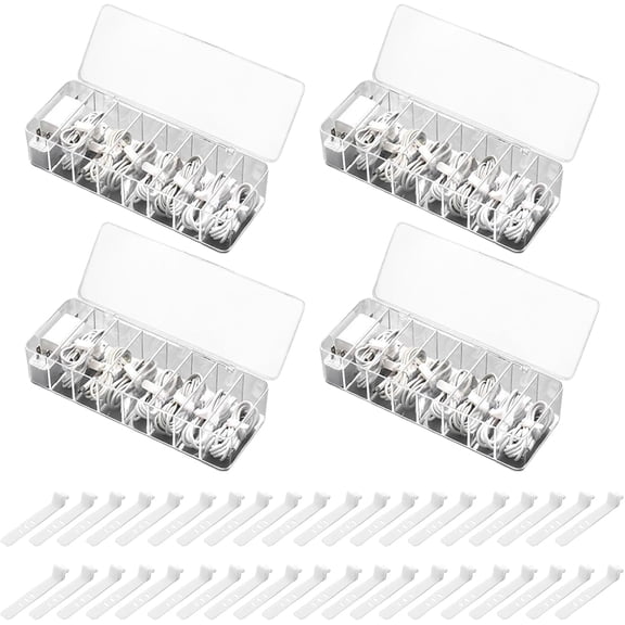 4 Pcs Cable Organizer with 40 Pcs Wire Ties, PlasticCord Storage Box with Clear Lid Electronics Cable Box for Home Office Supplies, Desk Organizers Accessories