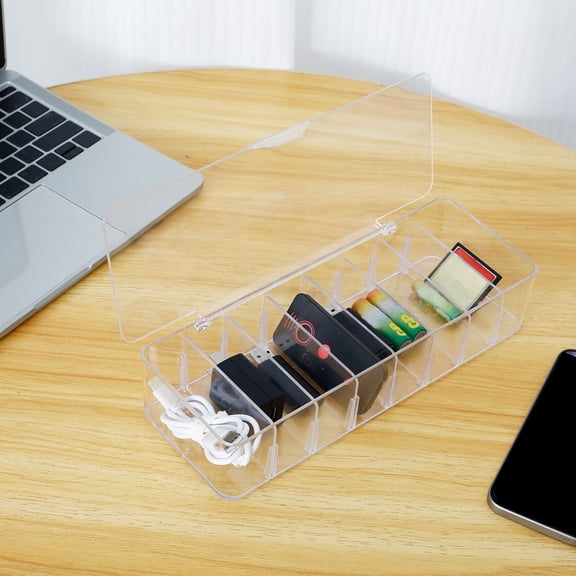 4 Pcs Cable Organizer Box with 40 Wire Ties Plastic Cable Management Box with Lid 8 Compartments Cord Organizer Box Clear Cord Storage Box for Home Office Desk Countertop