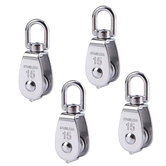 4 Pcs Cable Pulley Wheel,Stainless Steel Pulley,Single Wheel Swivel Lifting Rope Pulley,Heavy-Duty Lifting Swivel Hook,Small Single Pulley Block Hanging Wire Towing Wheel,Rope Cable Pulley,4PCS