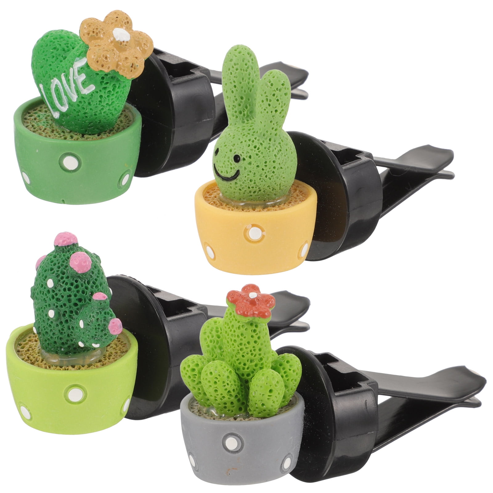 4pcs Cactus Succulent Car Air Vent Clips Perfume Holder Car Charm Resin Hook Air Outlet Plant Decoration