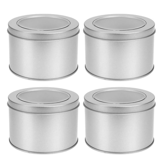 4 Pcs Cake Tin Box Tea Container Small Tins Metal with Lid Empty Containers Clear Top Candy