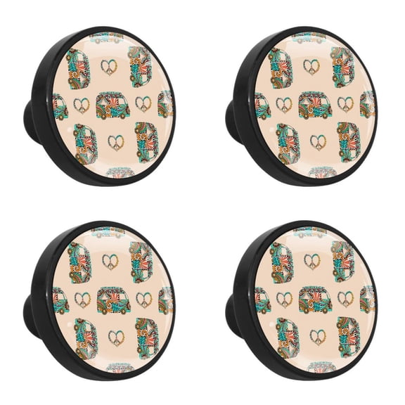 4 Pcs Camper Bus and Peace Knobs for Kitchen Cabinet Cupboard Dresser Bookcase Drawer Pulls Handles Round Home Decor