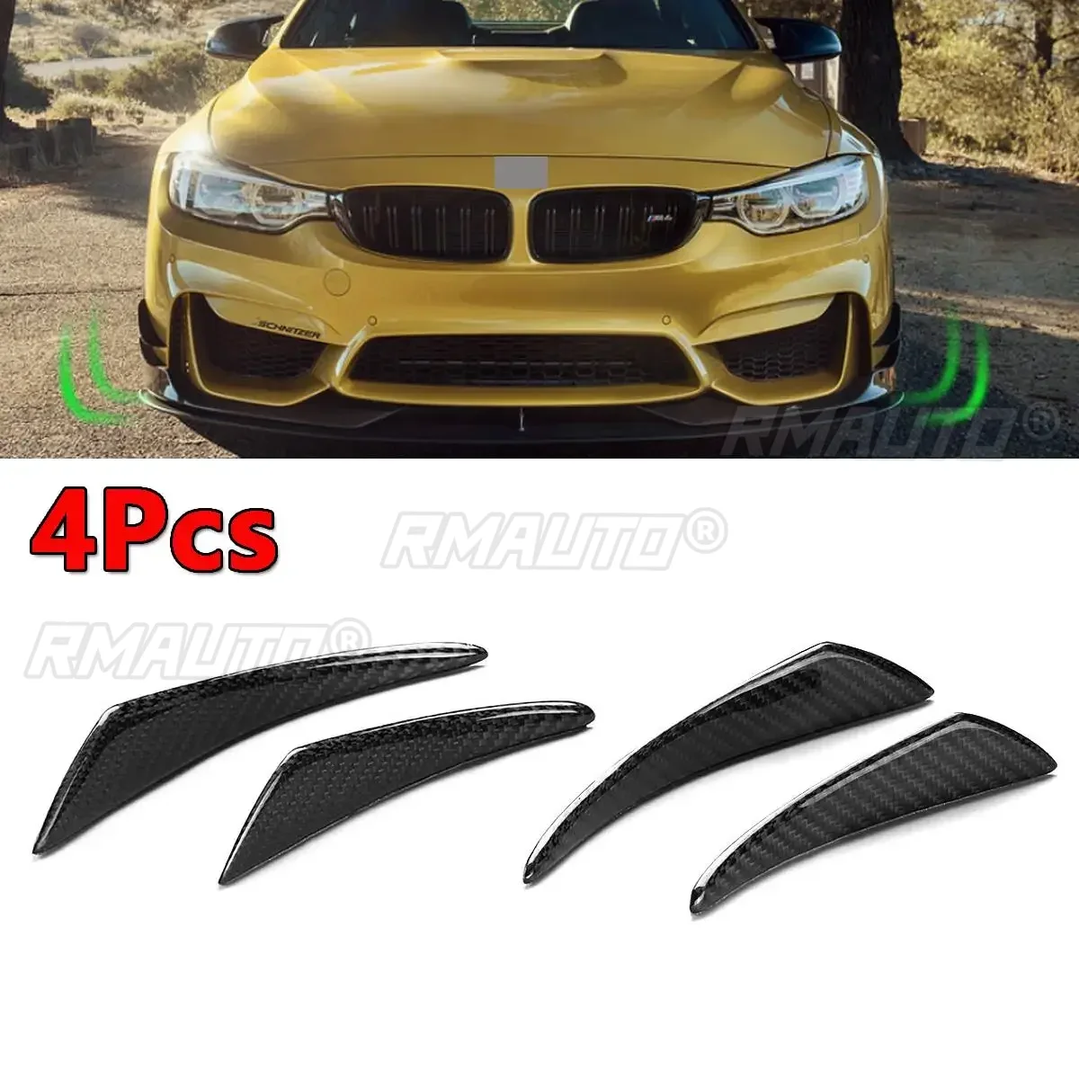 4-Piece Urethane Front Bumper Lip Body Kit With Canard Splitter & Diffuser - PU Finish