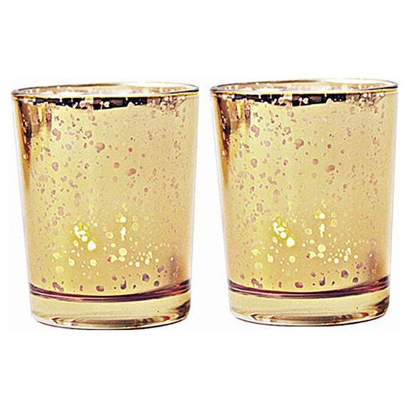 Clispeed 4Pcs Golden Glass Candle Holder Plating Spot Tealight Holder for Weddings and Parties