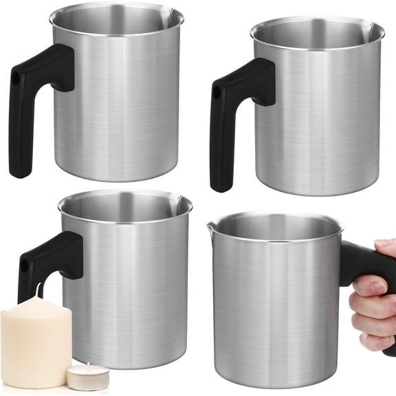 4 Pcs Candle Making Pouring Pot Wax Pouring Pitcher with Dripless Spout and Heat Resisting Handle Aluminum Wax Melter for Christmas DIY Candle Making Kits Gift(3 L)