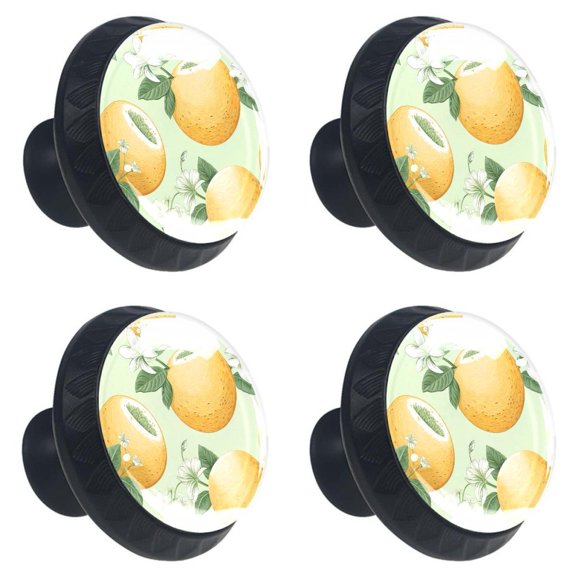4 Pcs Cantaloupe Fruit Print Cabinet Knobs 30mm Round Crystal Glass Drawer Handles Pulls with Screws for Kitchen Cupboard Wardrobe Closet Dresser, Home&Office