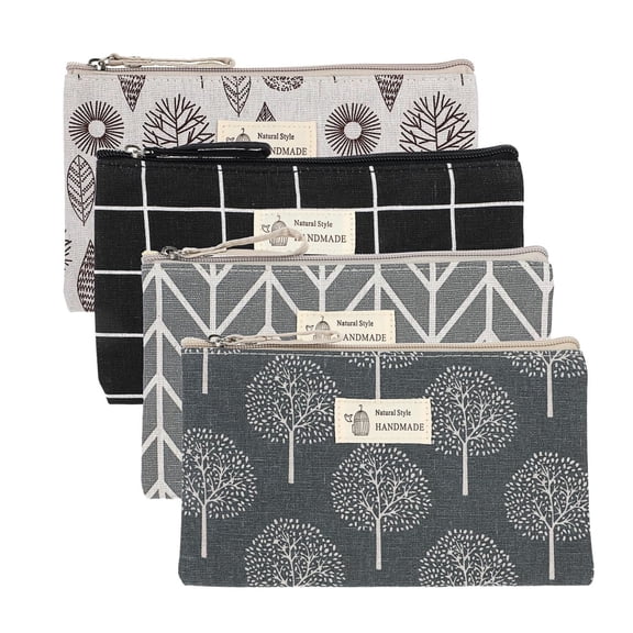 4 Pcs Canvas Cosmetic Bags Cosmetic Pouches with Zipper, Multi-Functional Canvas Makeup Bags Travel Pouch Vacation Travel Toiletry Bag for Women Girls, 4 Patterns
