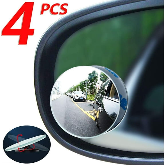 4 Pcs Car Blind Spot Mirrors,2 Inch Round HD Sway Rotate Adjustable Glass Convex 360 Wide Angle Side Rear View Mirror with ABS Housing for Cars SUV and Trucks
