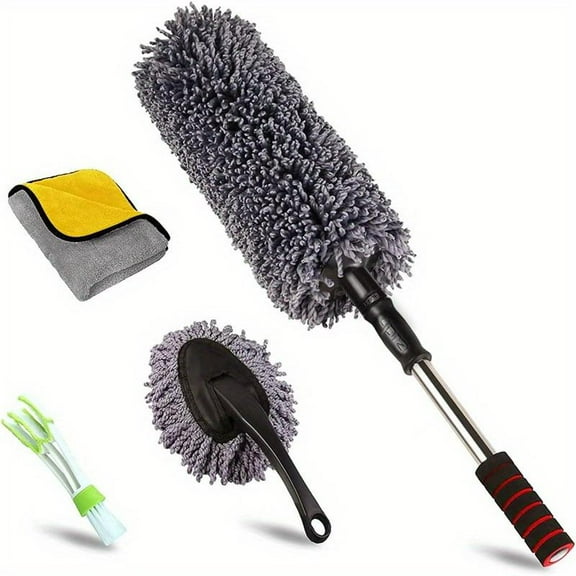 4 Pcs Car Cleaning Kit Interior Exterior Car Detail Cleaning Drill Brush Engine, Car Duster Retractable Dust Removal Car Brush, Car Wash Brush