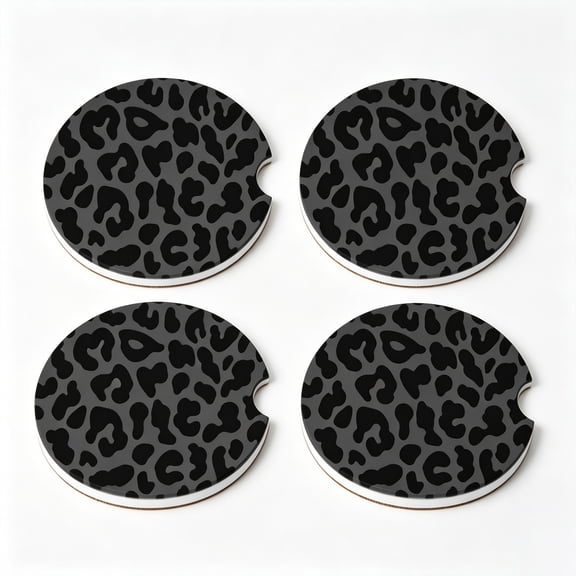 4 Pcs Car Cup Holder Coaster, Black Leopard Car Coasters, Anti-Slip Ceramic Coasters for Cup Holders, Car Interior Accessories for Women Men