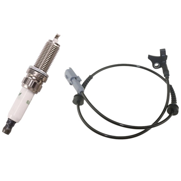 4 Pcs Car Metal Spark Plug Spark Plug 95770 ILZKBR7B8DG 0242129512 with Back Wheel Speed Sensor,1 x speed sensor 4 x Iridium Platinum Spark Plug,Silver & black