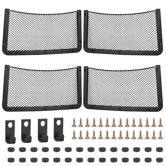 4 Pcs Car Storage Net 16.5 x 8.3 in, Mesh Van Storage Nets, Pocket Holder with Hook and Screws, Plastic Organizer for RVs, Campers, Cars, Home