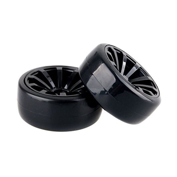 Set of 4 Black Hard Plastic RC Car Model Tires with Rims, 63mm Diameter Replacement Wheels for Remote Control Vehicles