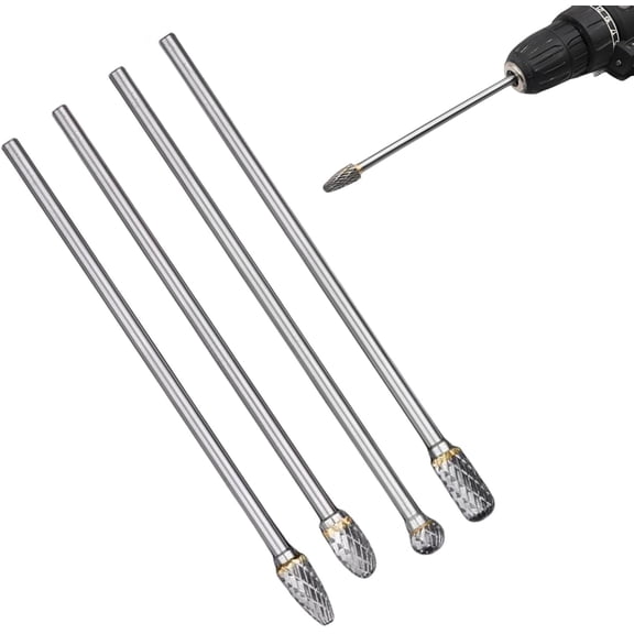 4 Pcs Carbide Burr Set Extra Long 145-154mm Tungsten Die Grinder Bits with 1/4" Shank for Metal Wood Engraving