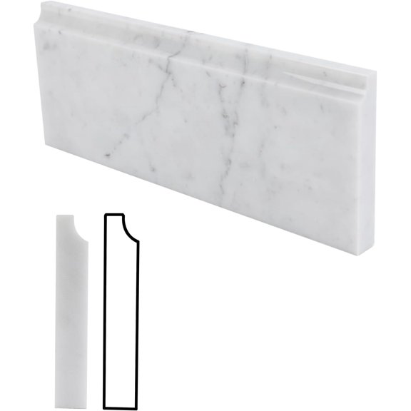 4 Pcs Carrara Marble Baseboard Trim, Polished, 4.5x12 Inch