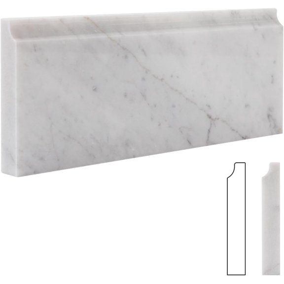 4 Pcs Carrara White Marble Baseboard Trim Molding, Polished