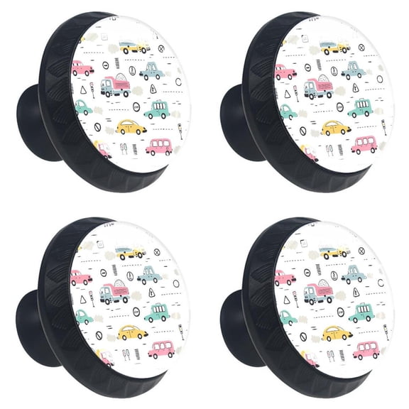 4 Pcs Cars Traffic Vehicle Knobs for Kitchen Cabinet Cupboard Dresser Bookcase Drawer Pulls Handles Round Home Decor