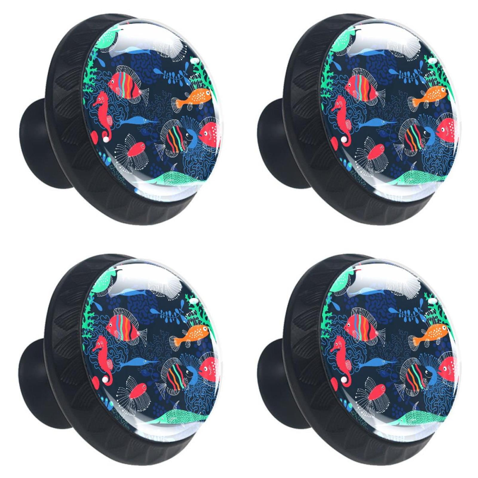 4 Pcs Cartoon Abstract Fish Knobs for Kitchen Cabinet Cupboard Dresser Bookcase Drawer Pulls Handles Round Home Decor