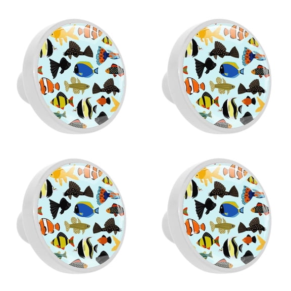4 Pcs Cartoon Aquarium Fish Knobs for Kitchen Cabinet Cupboard Dresser Bookcase Drawer Pulls Handles Round Home Decor