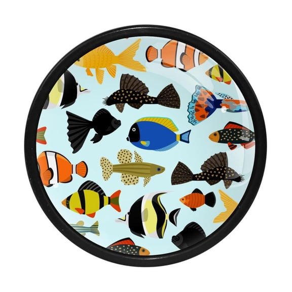 4 Pcs Cartoon Aquarium Fish Knobs for Kitchen Cabinet Cupboard Dresser Bookcase Drawer Pulls Handles Round Home Decor