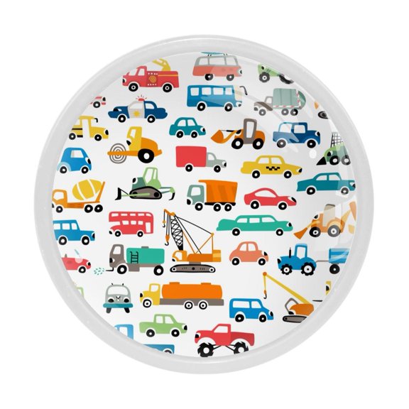 4 Pcs Cartoon Cars Collection Knobs for Kitchen Cabinet Cupboard Dresser Bookcase Drawer Pulls Handles Round Home Decor