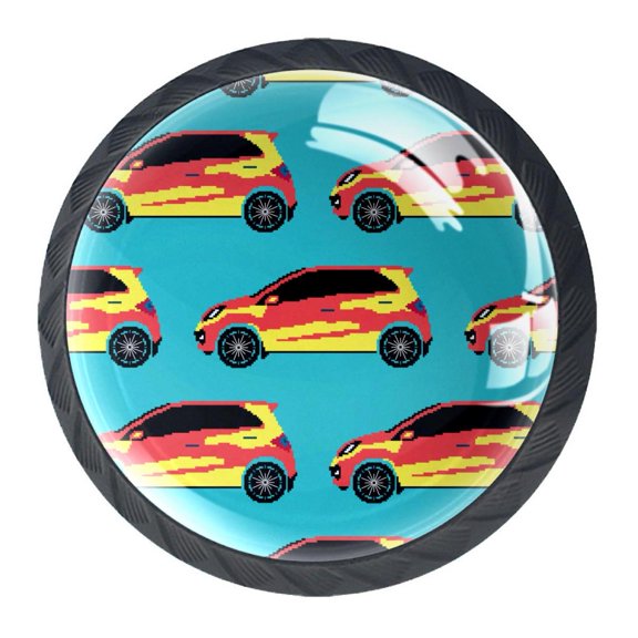 4 Pcs Cartoon Cars Pattern Knobs for Kitchen Cabinet Cupboard Dresser Bookcase Drawer Pulls Handles Round Home Decor