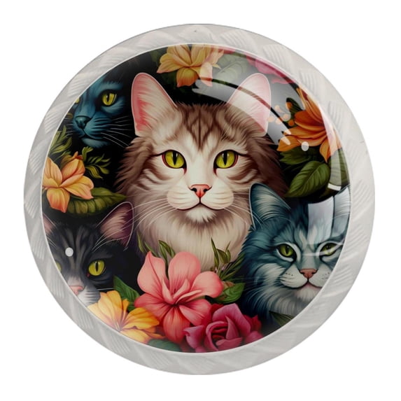4 Pcs Cartoon Cat Knobs for Kitchen Cabinet Cupboard Dresser Bookcase Drawer Pulls Handles Round Home Decor