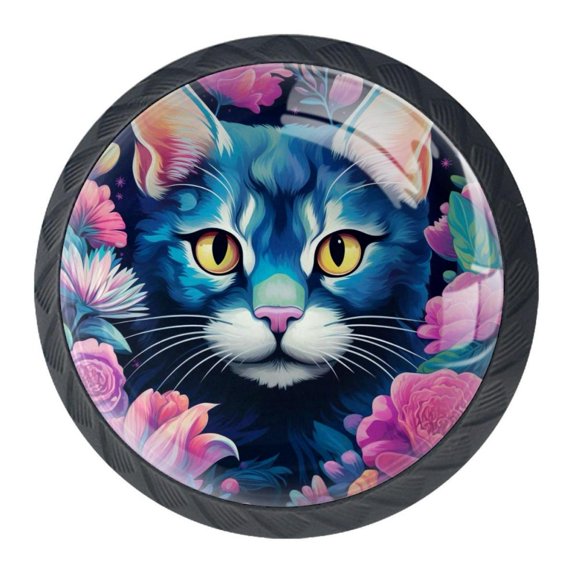 4 Pcs Cartoon Cat Knobs for Kitchen Cabinet Cupboard Dresser Bookcase Drawer Pulls Handles Round Home Decor