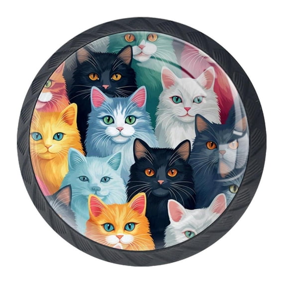 4 Pcs Cartoon Cat Knobs for Kitchen Cabinet Cupboard Dresser Bookcase Drawer Pulls Handles Round Home Decor