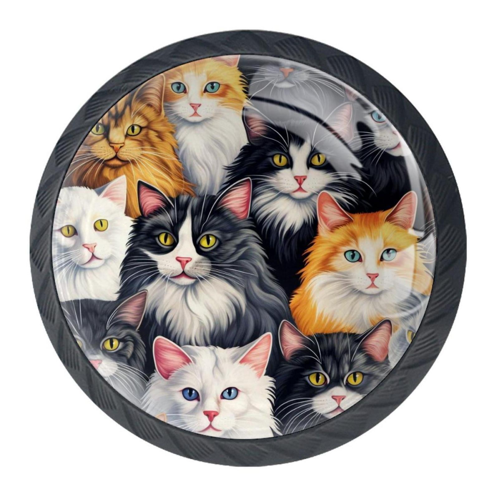 4 Pcs Cartoon Cat Knobs for Kitchen Cabinet Cupboard Dresser Bookcase Drawer Pulls Handles Round Home Decor