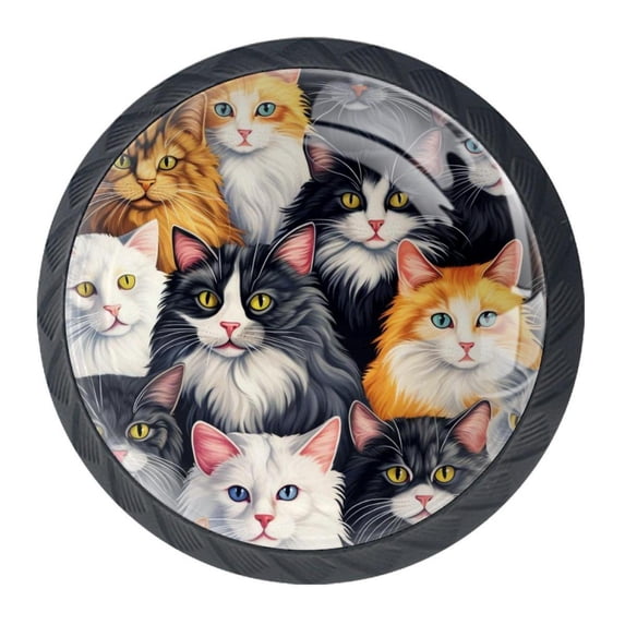 4 Pcs Cartoon Cat Knobs for Kitchen Cabinet Cupboard Dresser Bookcase Drawer Pulls Handles Round Home Decor
