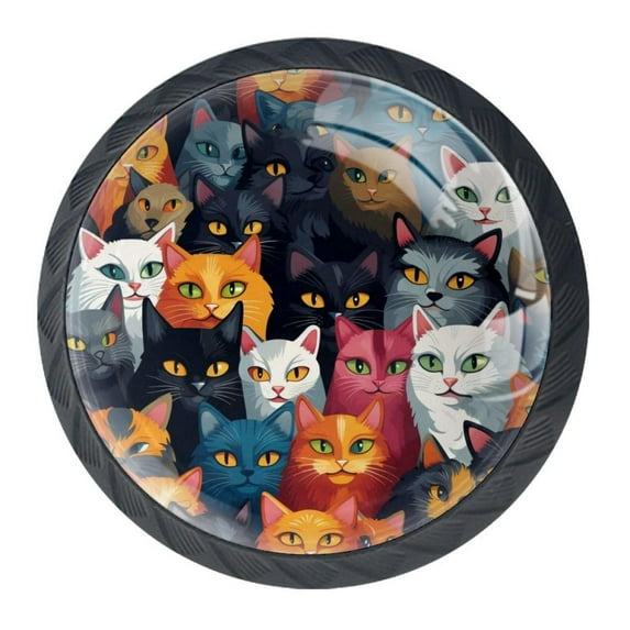 4 Pcs Cartoon Cat Knobs for Kitchen Cabinet Cupboard Dresser Bookcase Drawer Pulls Handles Round Home Decor