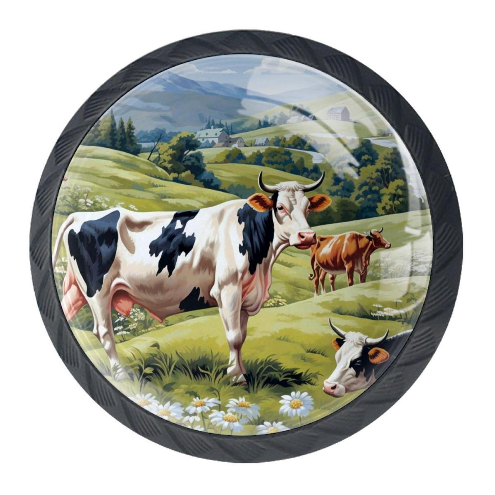 4 Pcs Cartoon Cow Knobs for Kitchen Cabinet Cupboard Dresser Bookcase Drawer Pulls Handles Round Home Decor