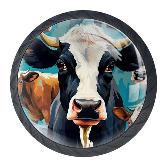 4 Pcs Cartoon Cow Knobs for Kitchen Cabinet Cupboard Dresser Bookcase Drawer Pulls Handles Round Home Decor