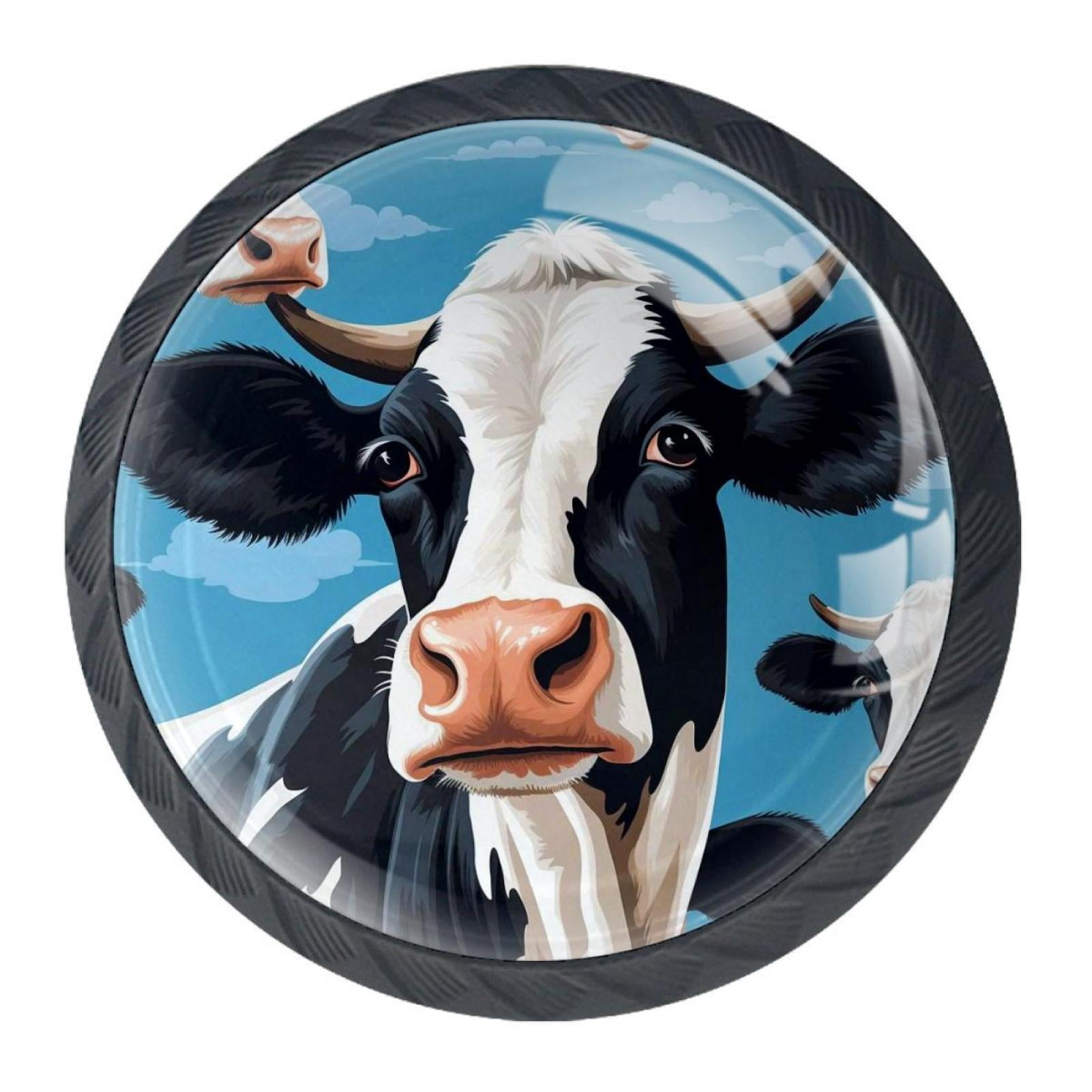 4 Pcs Cartoon Cow Knobs for Kitchen Cabinet Cupboard Dresser Bookcase Drawer Pulls Handles Round Home Decor