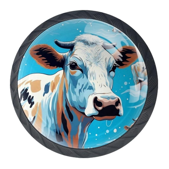 4 Pcs Cartoon Cow Knobs for Kitchen Cabinet Cupboard Dresser Bookcase Drawer Pulls Handles Round Home Decor