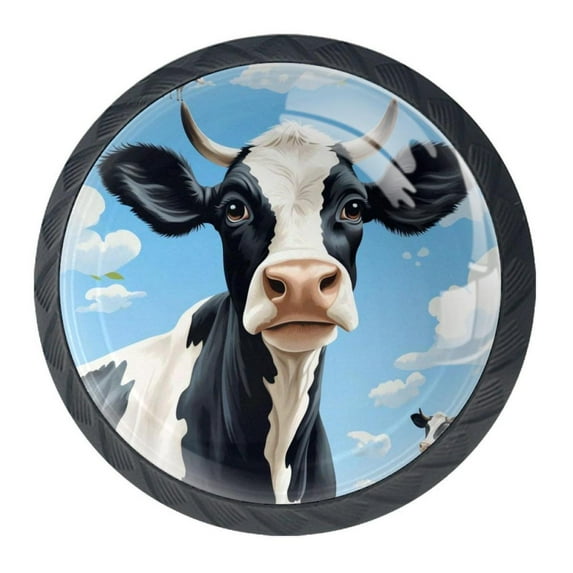 4 Pcs Cartoon Cow Knobs for Kitchen Cabinet Cupboard Dresser Bookcase Drawer Pulls Handles Round Home Decor