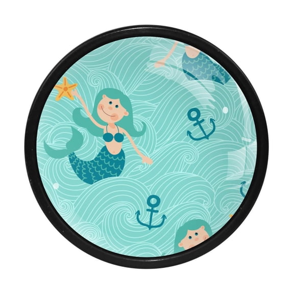 4 Pcs Cartoon Mermaid Knobs for Kitchen Cabinet Cupboard Dresser Bookcase Drawer Pulls Handles Round Home Decor