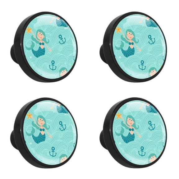 4 Pcs Cartoon Mermaid Knobs for Kitchen Cabinet Cupboard Dresser Bookcase Drawer Pulls Handles Round Home Decor