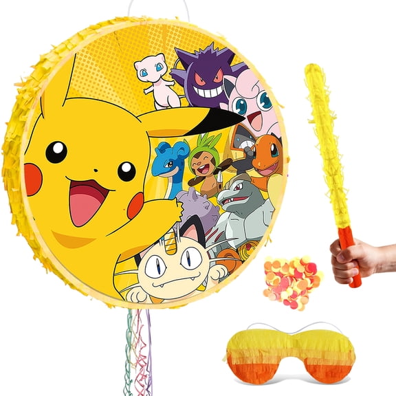 4 Pcs Cartoon Pinata Set - Cartoon Themed Pinata - Cartoon Party Pinata Stick & Party Game Eye Mask for Cartoon Birthday Party Decorations