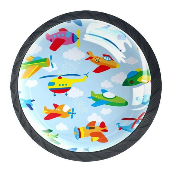 4 Pcs Cartoon Plane Colorful Knobs for Kitchen Cabinet Cupboard Dresser Bookcase Drawer Pulls Handles Round Home Decor