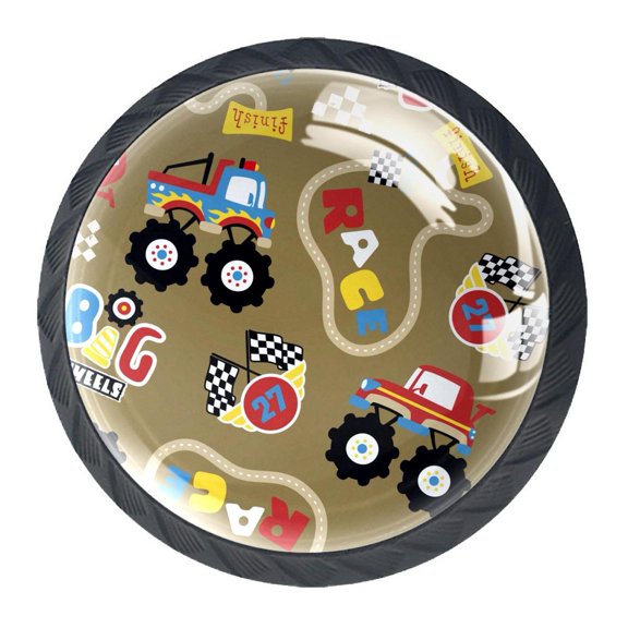 4 Pcs Cartoon Racer Car Knobs for Kitchen Cabinet Cupboard Dresser Bookcase Drawer Pulls Handles Round Home Decor