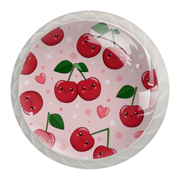4 Pcs Cartoon Red Cherry Knobs for Kitchen Cabinet Cupboard Dresser Bookcase Drawer Pulls Handles Round Home Decor