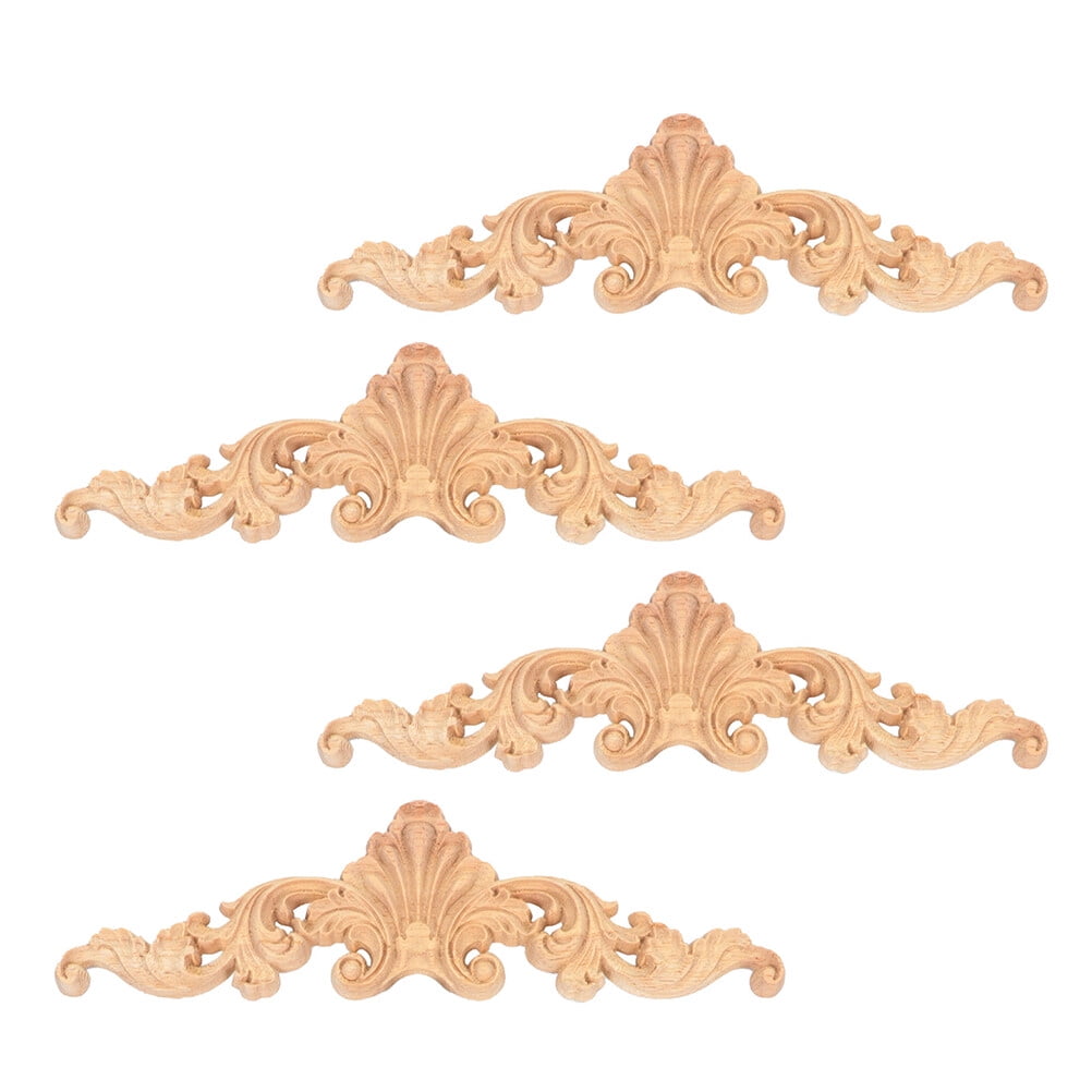 4 Pcs Carved Wood Furniture Decals Decor Bed Carving Applique Appliques