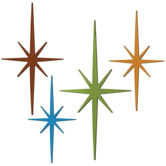 4 Pcs Cast Iron Starburst Shaped Wall Decor Metal Mid Century Modern Decor Retro Atomic Stars Wall Art Elegance Accents Vintage Celestial Whimsigoth Hangings for Home Office Room(Modern)
