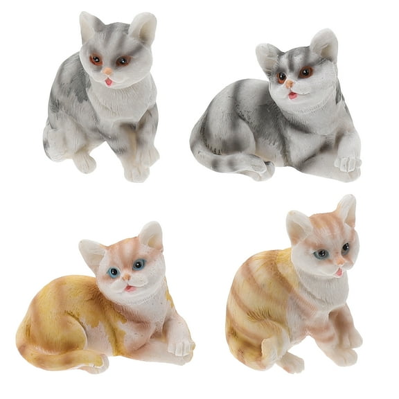 4 Pcs Cat Decoration Home Decor Models Simulation Cat Model Mini Figure Collection Playset Dollhouse Ornament
